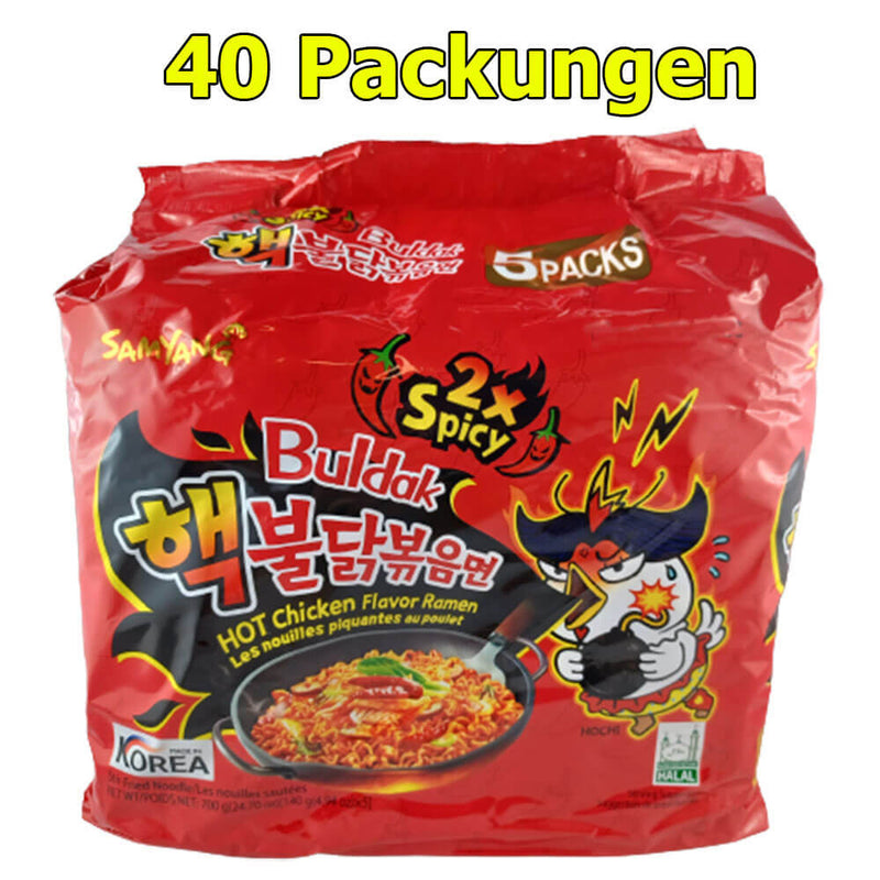 Samyang Buldak Instant Nudelgericht Hot Chicken 2x scharf 40er Pack (40 x 140g)